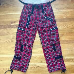 Vintage Tripp NYC Punk Goth Y2K Red Plaid Bondage Transformer Pants Shorts M